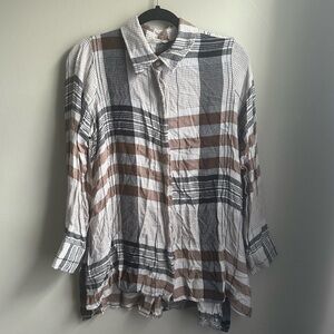 Soft Surroundings Plaid Collared Button-Up Shirt Size Medium